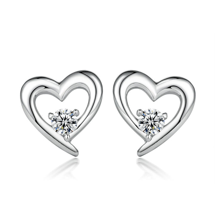 Women's Crown Heart-shaped Zircon 925 Sterling Silver Stud Earrings