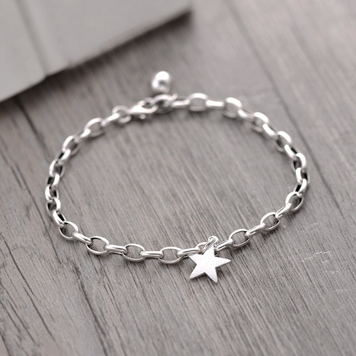 Vintage 925 Sterling Silver Star Star Bead Brățară de farmec și bijuterii de nuntă pentru doamne cu breton