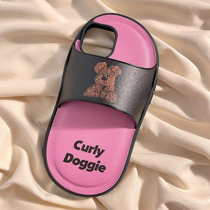 Cartoon Dog Slippers Suitable For 14 Phone Case 15 Pro13pro Leather 15promax Girl Heart 12 11 Silicone 14pro Phone Case