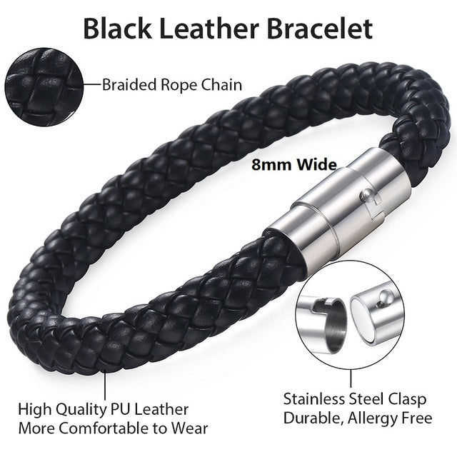 Mens Womens Leather Brown Black Braided Bracelet