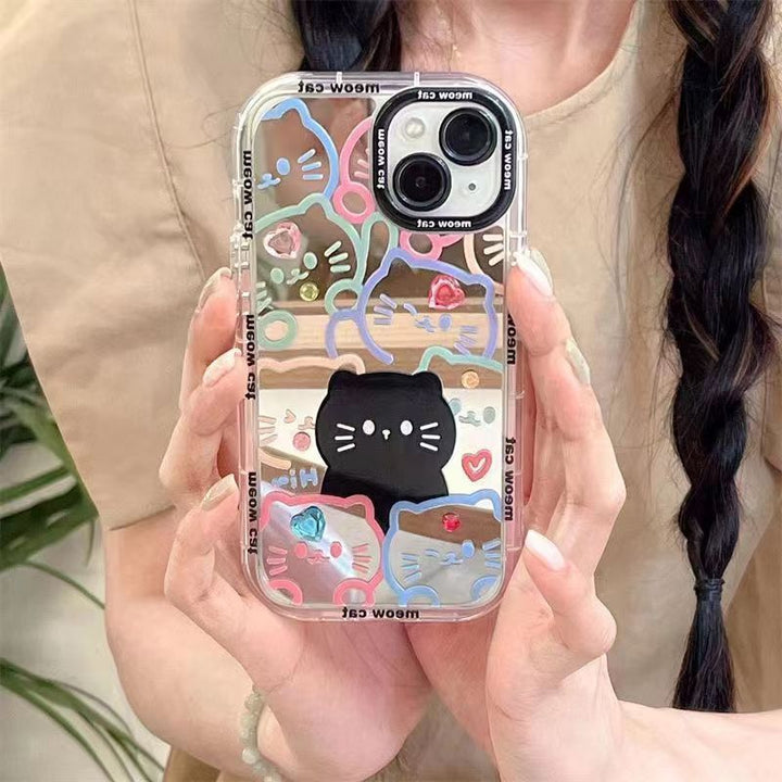 Linear Cat Pattern Cosmetic Mirror Phone Case