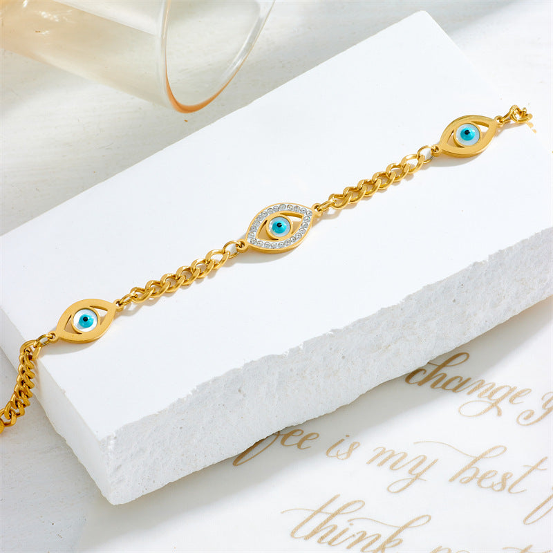 Glossy Diamond Blue Eyes Accetsoor Chain Titanium Oțel Brățară placată cu aur