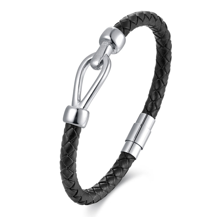 Simple Men's Titanium Steel Woven Leather Bracelet