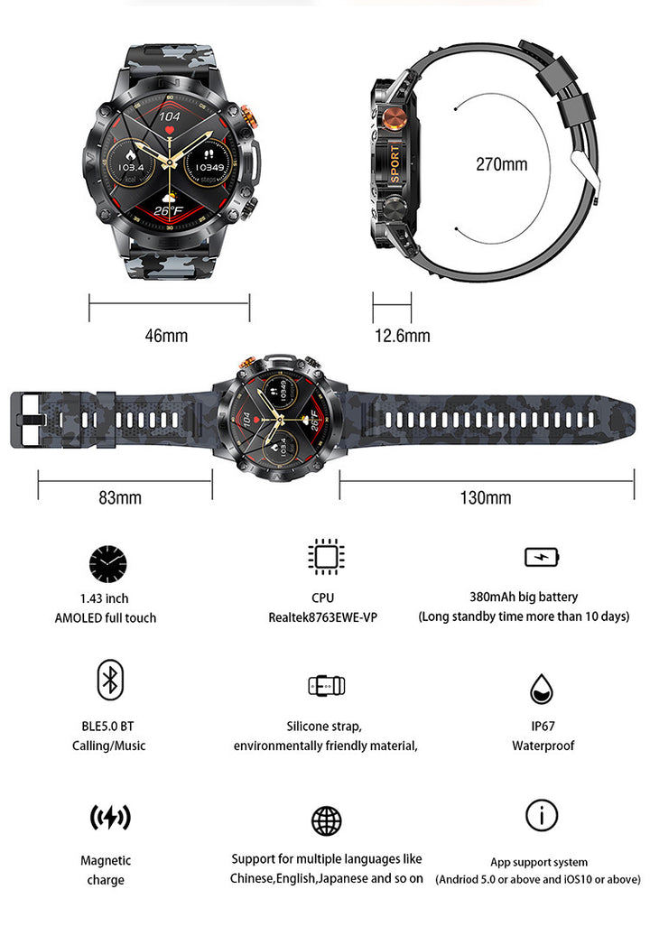 K59 Bluetooth Large Battery Outdoor Sport Smart Watch