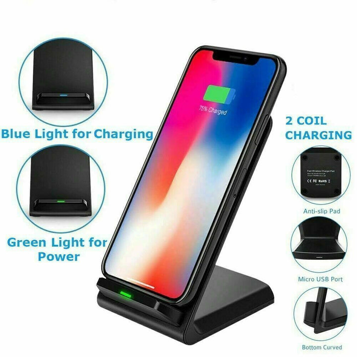 Încărcător rapid Qi Wireless Stand Dock pentru iPhone 8 X XS 11 12 13 Pro Max