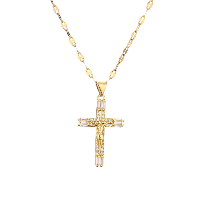 European And American Micro Zircon-inlaid Pendant Cross Necklace