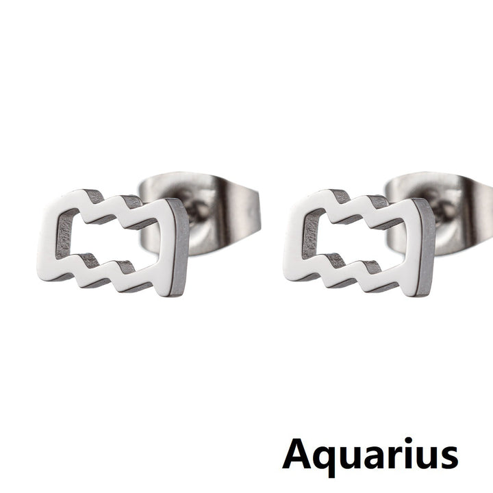 Fashion Stainless Steel Twelve Constellation Stud Earrings