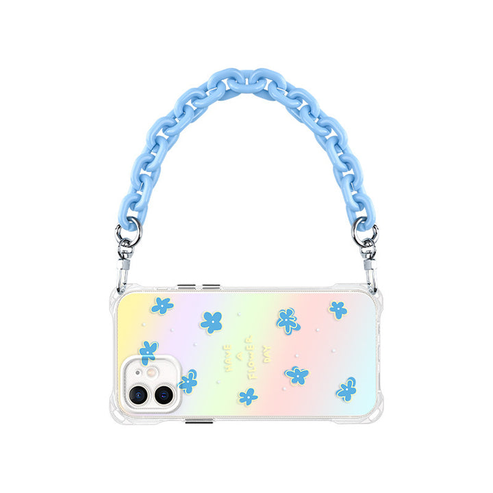 Blue Flower Portable Crossbody Lanyard Phone Case