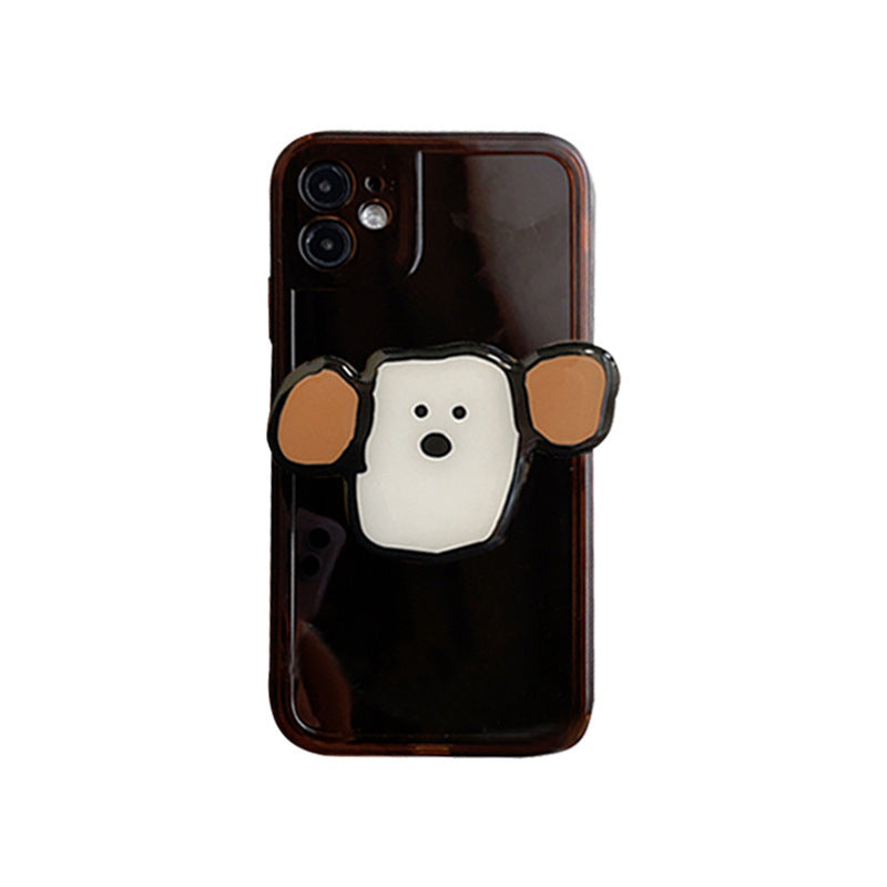 Cartoon Big Ear Dog Mobile Phone Case Tea Brown Bracket All-inclusive