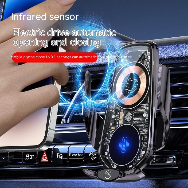 Transparent And Creative Line Design Car Wireless Charger Mobile Phone Holder Automatic Opening And Closing Navigation Car Supplies