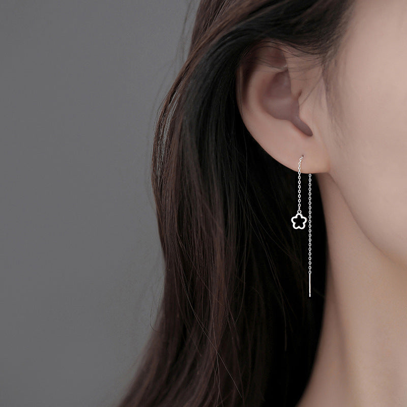 Hollow Flower Earrings Mori Style Simple Special-interest Design Temperament Long Tassel