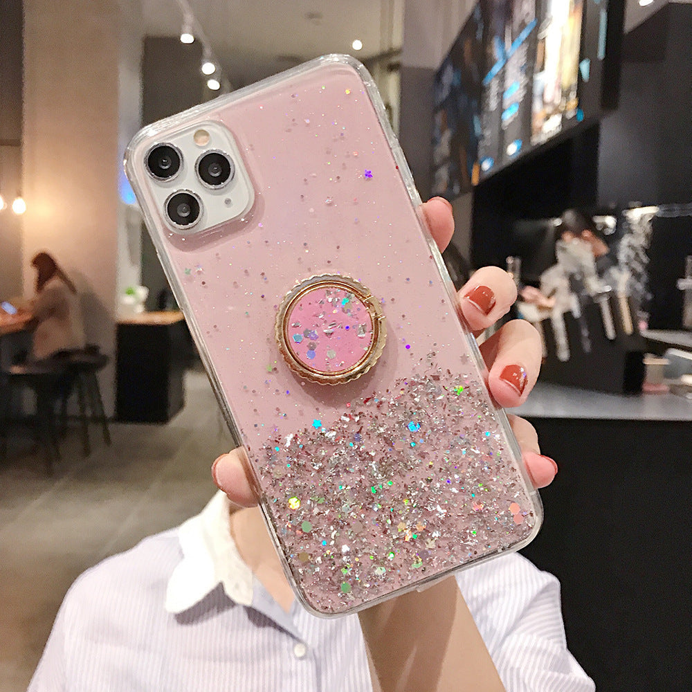 Compatible with Apple , Explosive Glitter Gradient Epoxy Phone Case 11ProMax Phone Case XR8Plus XS Max Ring Bracket