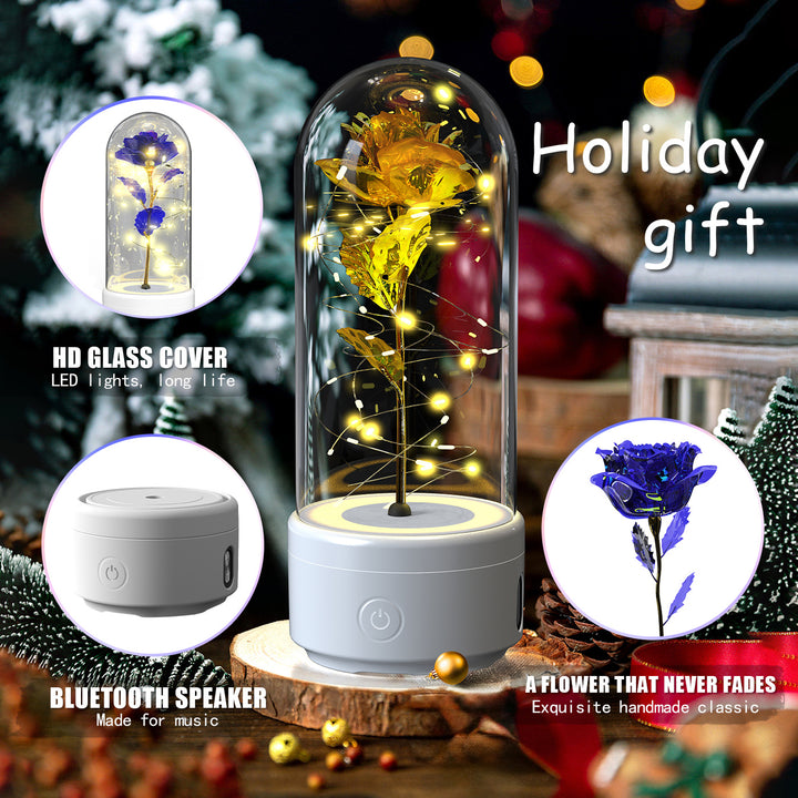 Creative 2 în 1 Flori de trandafir LED Light and Bluetooth Difuzor de Ziua Îndrăgostiților Cadou de Ziua Îndrăgostiților Rose Luminous Night Ornament în acoperire de sticlă