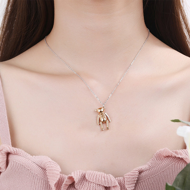 Simple Three-dimensional And Cute Teddy Bear Pendant Necklace Women