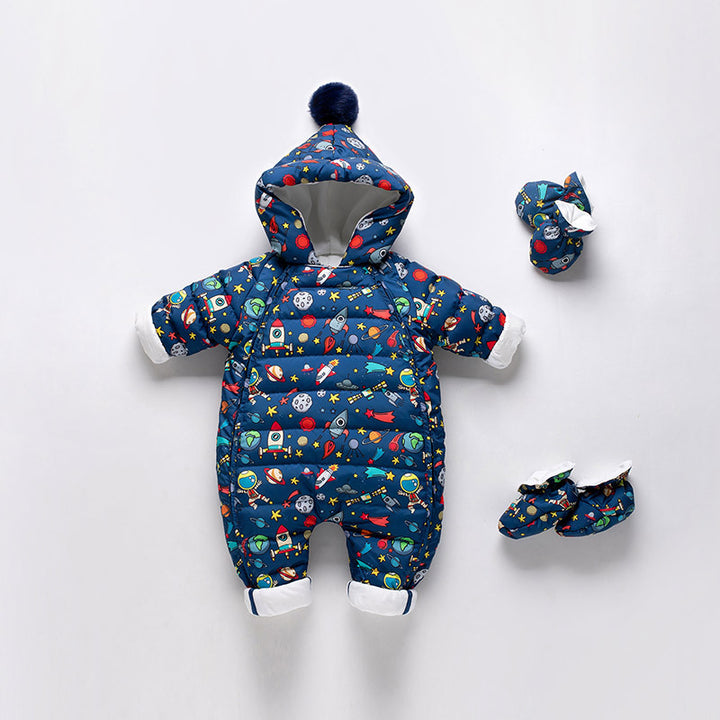 Baby Thickened Down Jacket Jumpsuit Printed Romper