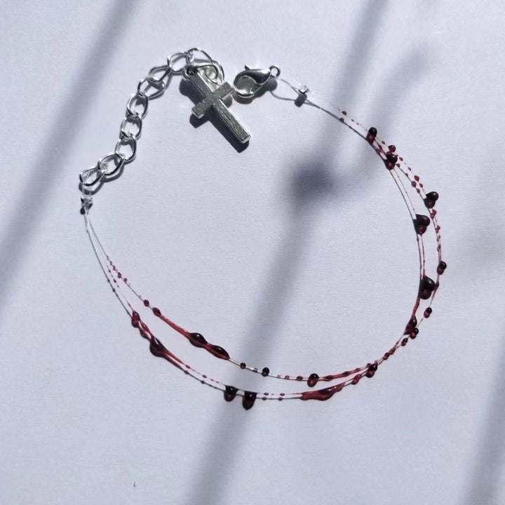 Blood Drop Bracelet Stainless Steel Cross Pendant Bracelet