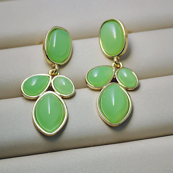 Fashion Light Green Inlaid Chalcedony Gemstone Earrings