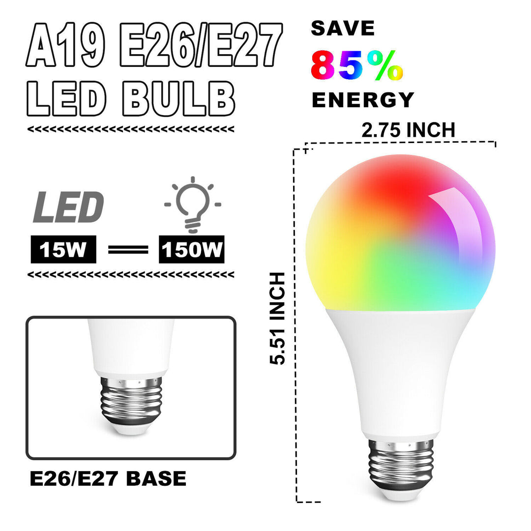 Bec LED 15W RGB SMART SMARTAMESS DIMMABLE LAMPĂ DE Culoare Schimbare Culoare Smart WiFi Bulb LED multicolor pentru Alexa