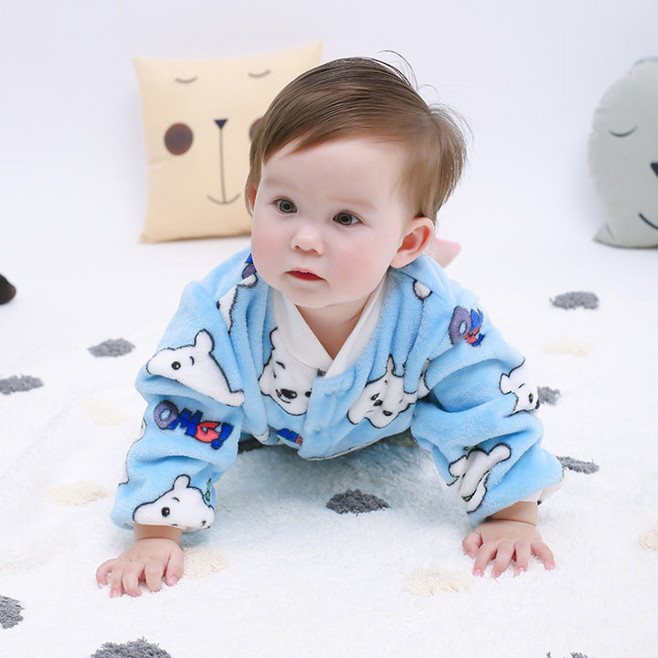 Baby Warm One-piece Clothes Coral Fleece Thickened Pajamas Romper