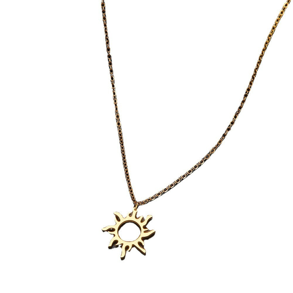 Titanium Steel Plating Ethnic Sun Totem Pendant Clavicle Necklace