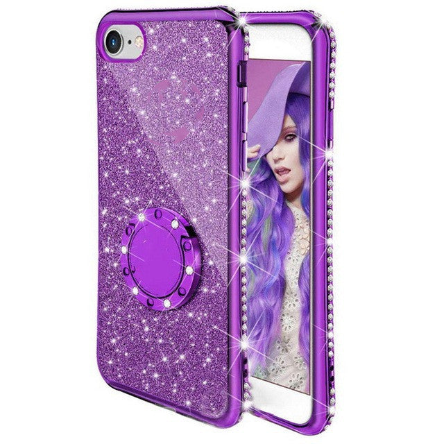 Suitable For Edge Drill Glitter Card Mobile Phone Case Bracket Ring Protector