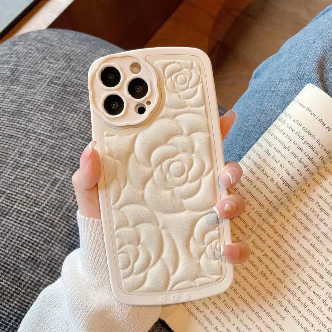 3D Camellia Soft Patch Leather Phone Case