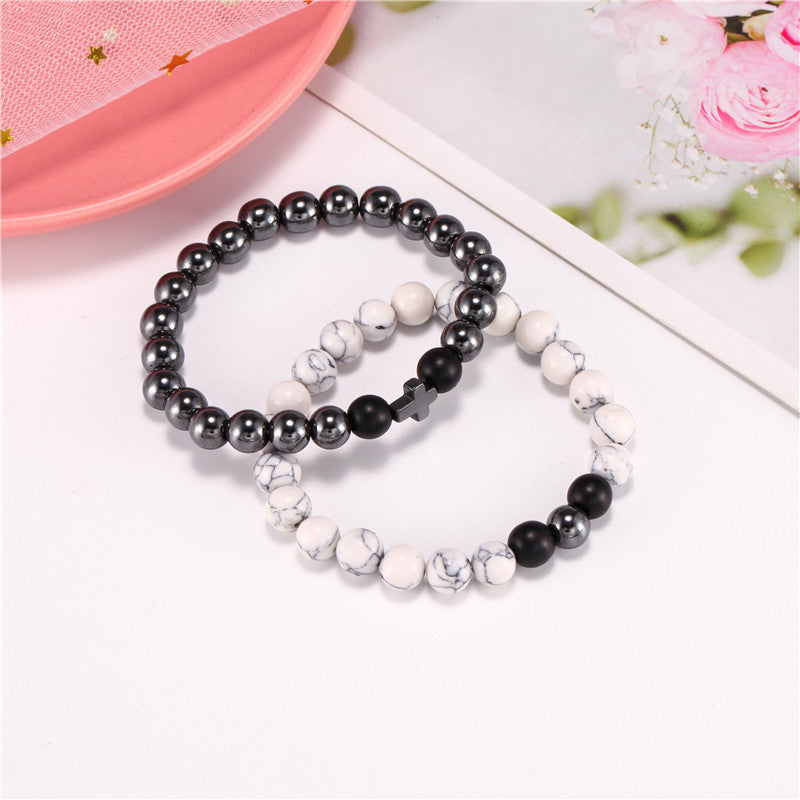 White-barked Pine Black Iron Bracelet Cross Elastic Two-piece Set