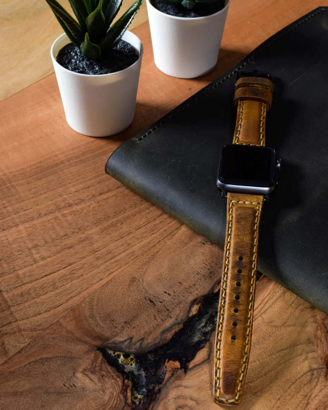 Apple Watch 7 45 MM Handmade Leather Band Strap Camel