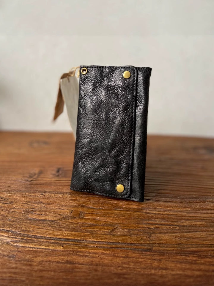 Skeleton-skin Trifold Wallet Vintage Large Capacity Cowhide Wallet