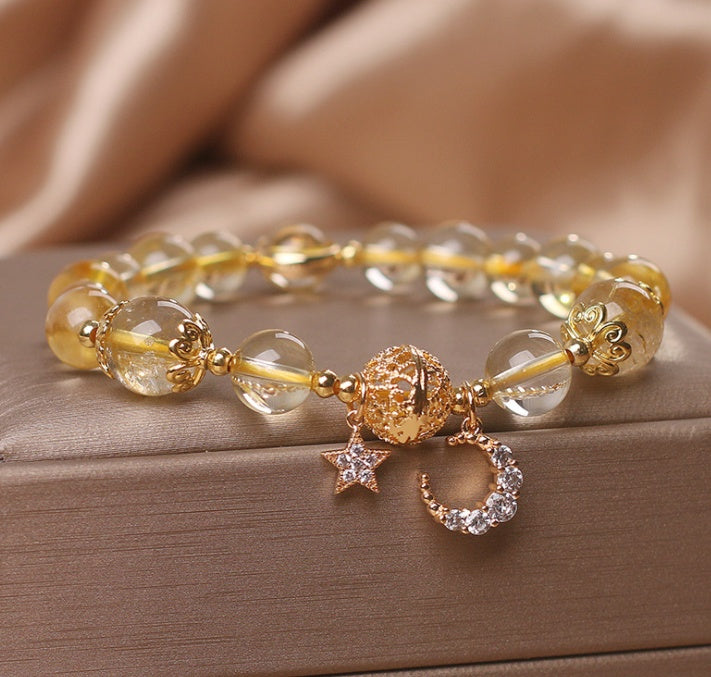 Natural Citrine Gold Gem Quartz Bracelet Women's Light Luxury Star Moon Crystal Accessories