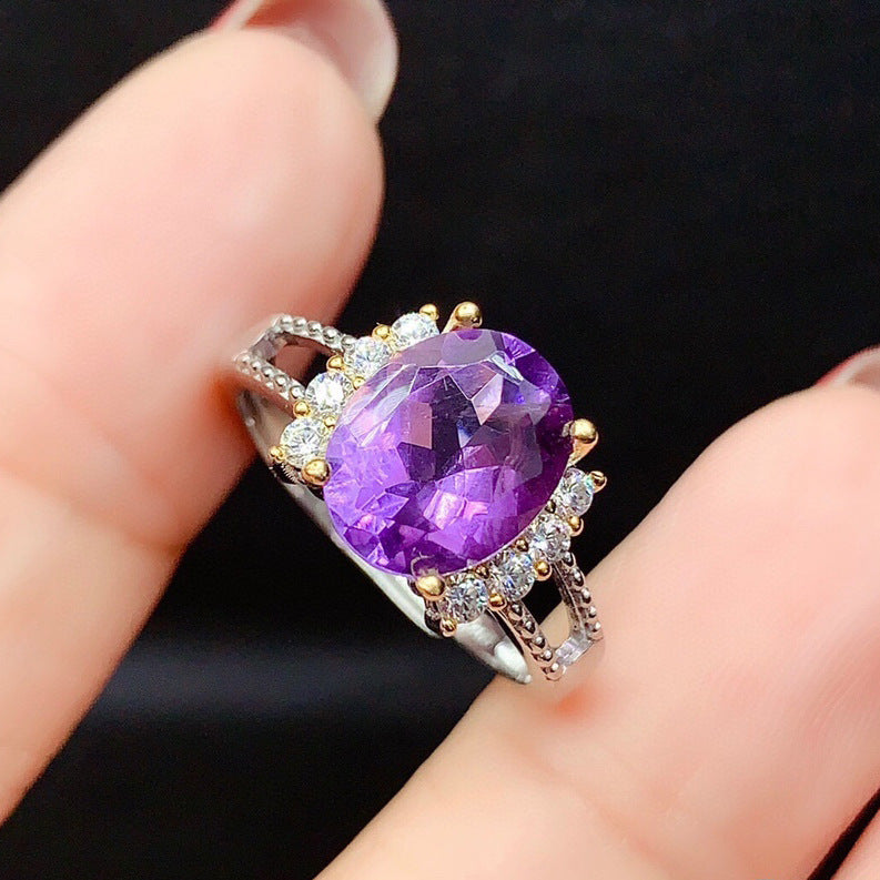 New Simulation Amethyst Color Separation Colored Gems Open Ring Necklace