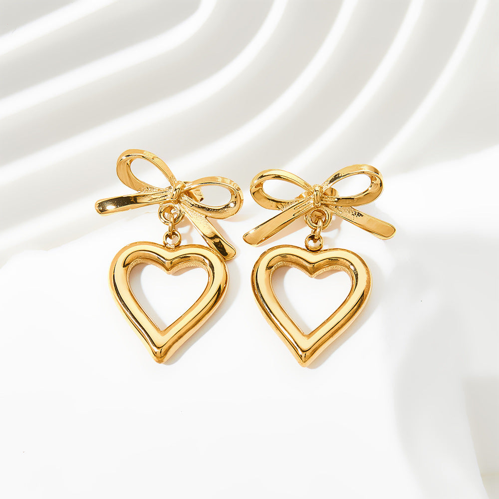 Sweet Girl Hollow Bow Love Heart Earrings