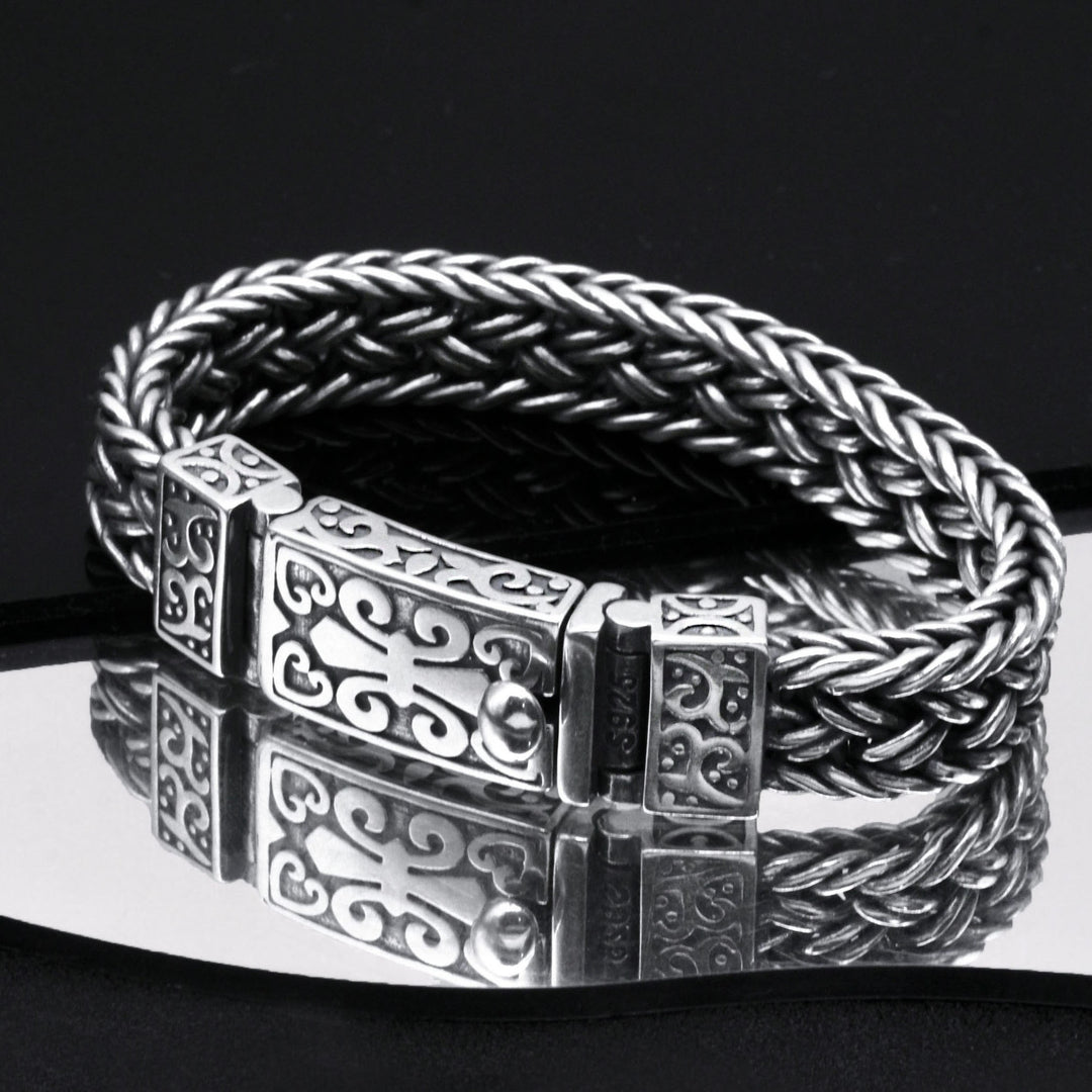 S925 Silver Wide Version Braided Bracelet Men's Thick Generous Ring Buckle Interlock Bracelet