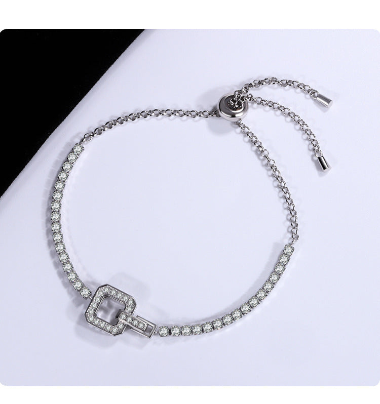 Brățară cu diamante cu cataramă pătrată pentru femei 925 Sterling Silver