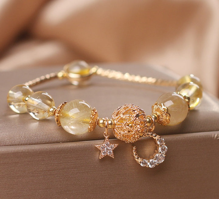 Natural Citrine Gold Gem Quartz Bracelet Women's Light Luxury Star Moon Crystal Accessories