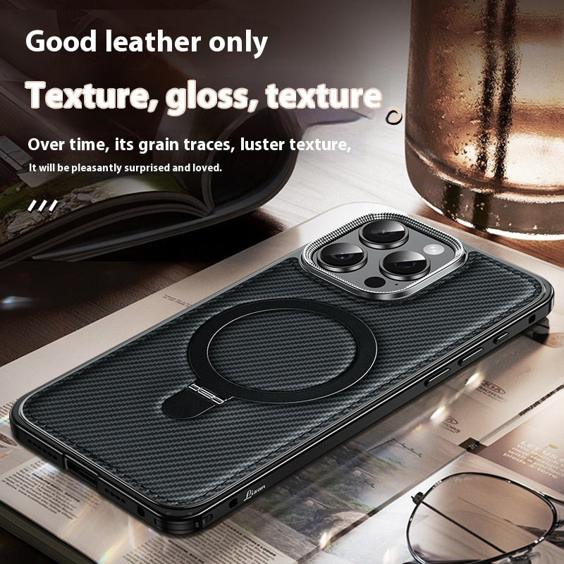 Elastic Buckle Metal Frame Carbon Fiber Pattern Bracket Phone Protective Case