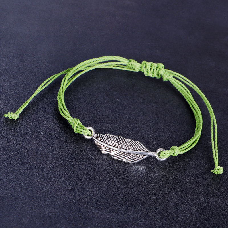 New Wax Wire Braided Bracelet Waterproof Silver Leaf