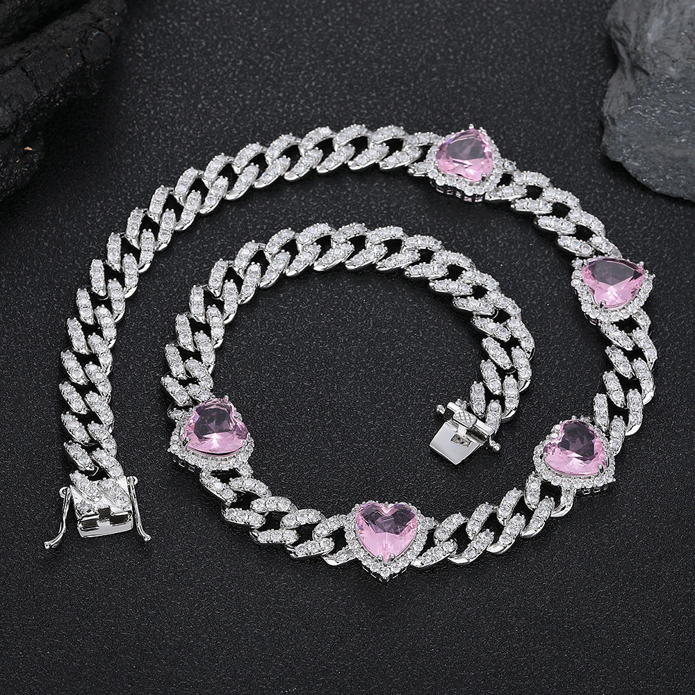 Love Pink Zircon Cuban Link Link Colier pentru femei