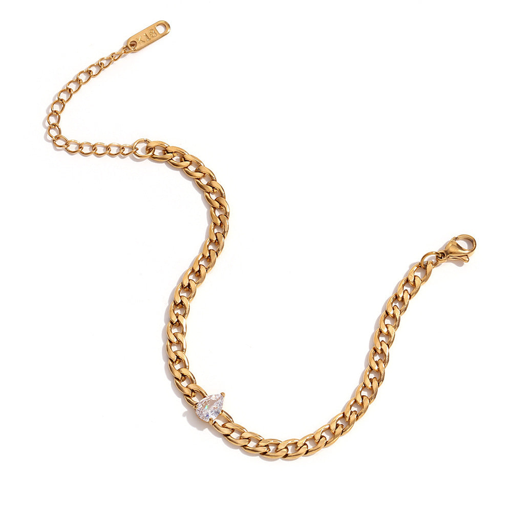 Simple Stainless Steel 18K Gold Plating Zircon Chain Bracelet