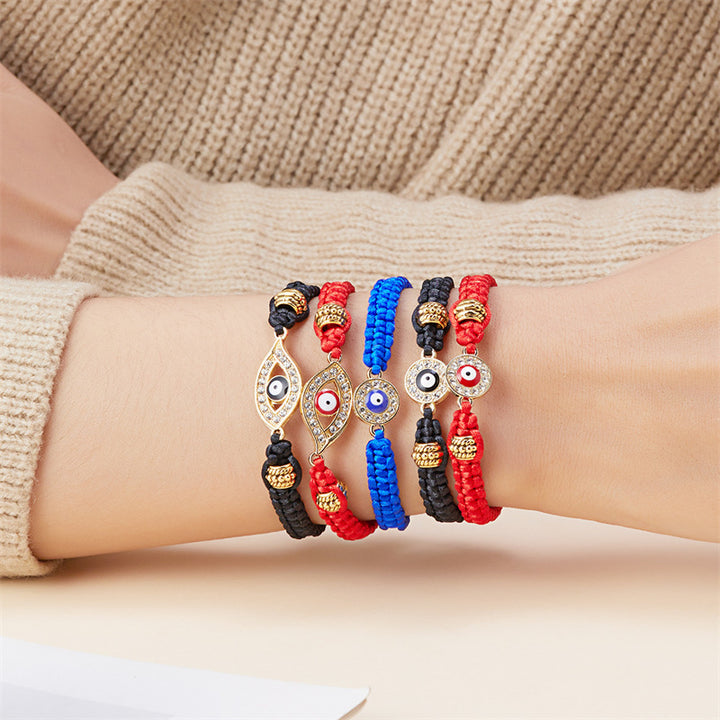 Fashion Retro Diamonds Eyes Woven Bracelet