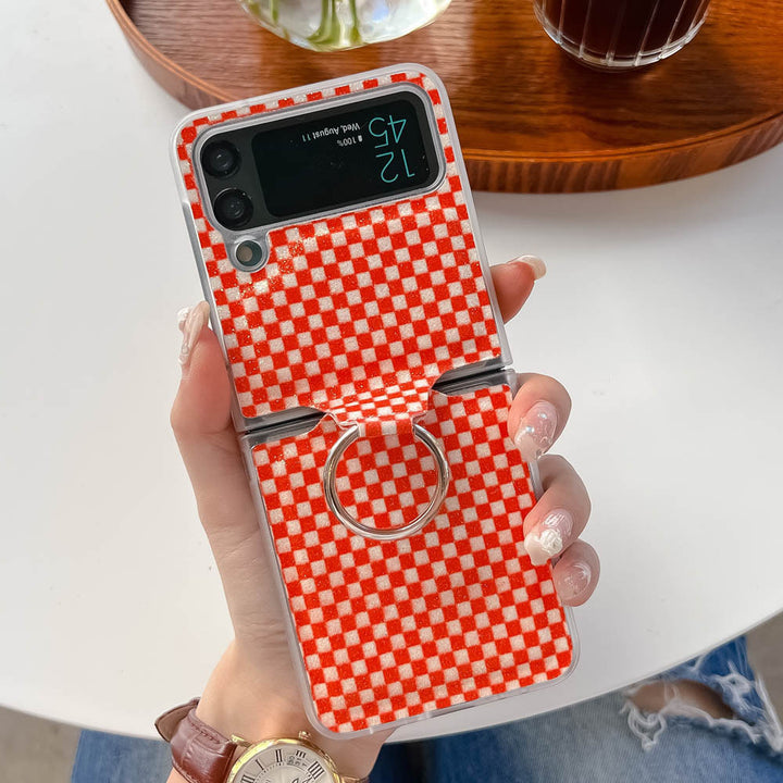 Foldable Screen Plaid Ring Phone Case