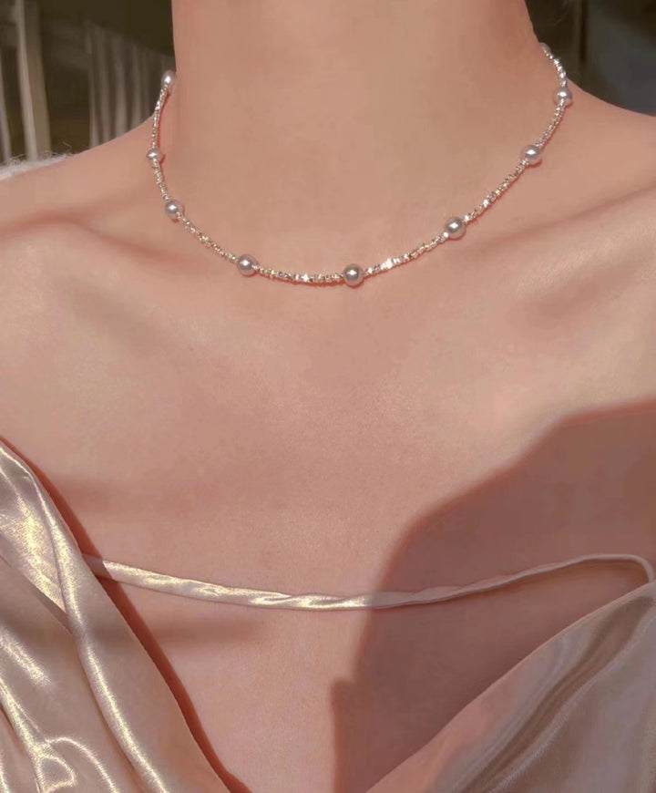 Small Pieces Of Silver Pearl Necklace Female Choker Clavicle Chain