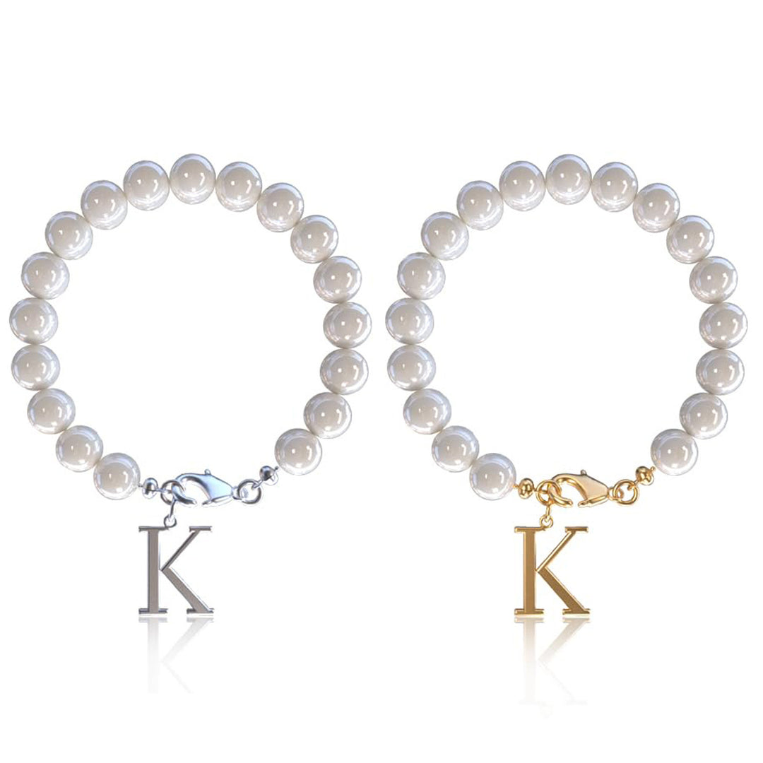 Letter Bracelet Suit Stainless Steel Stringed Pearls