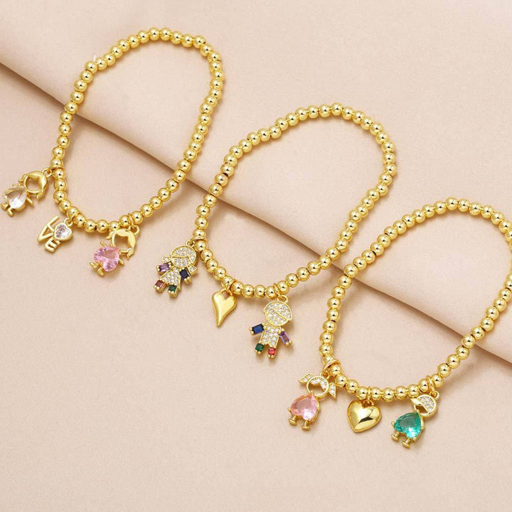 Girl Pendant Bracelet Gold-plated Inlaid Heart-shaped Zircon