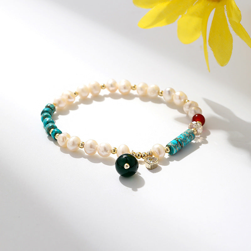 Natural Freshwater Pearl Color Matching Agate Turquoise Bracelet