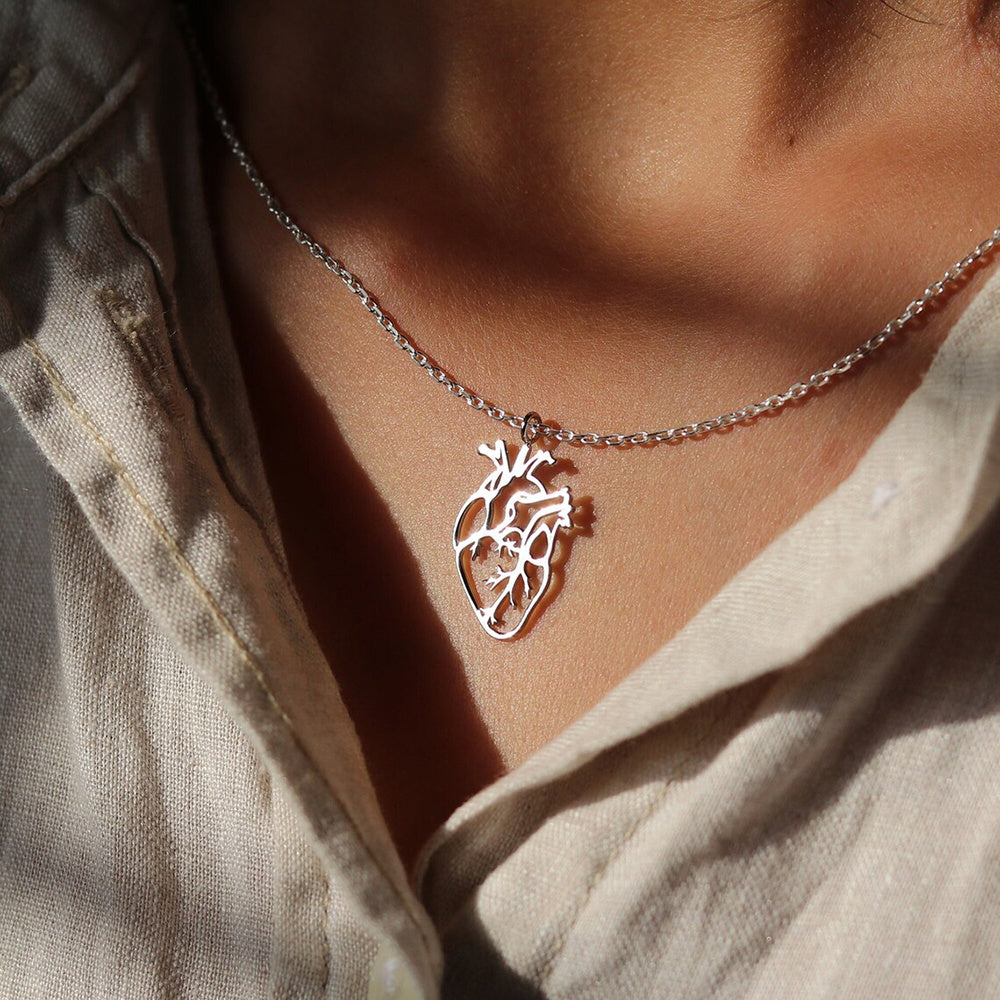 Heart Anatomy Necklace Silver Plated