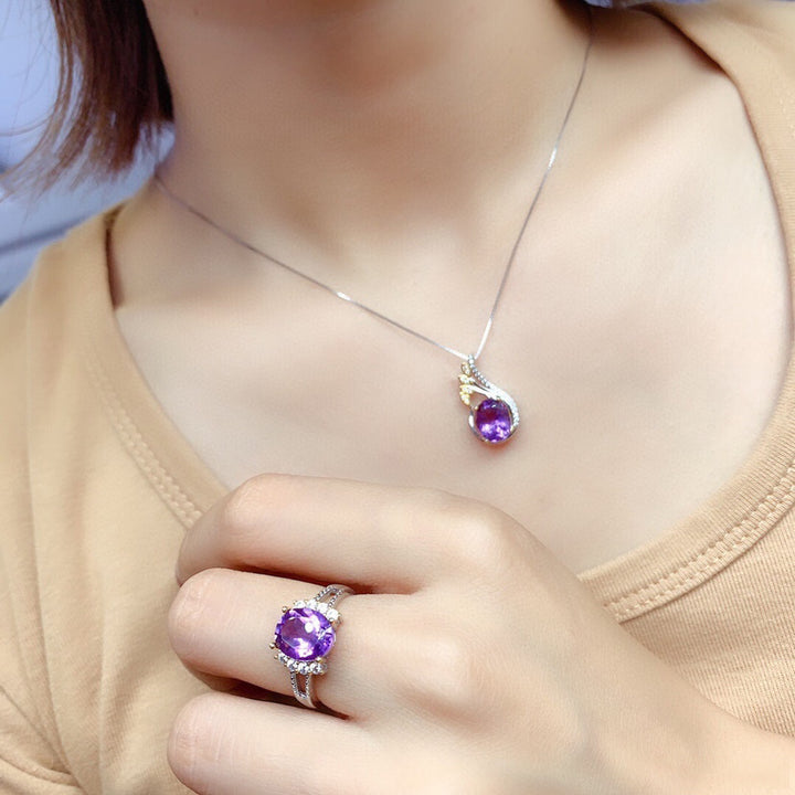 New Simulation Amethyst Color Separation Colored Gems Open Ring Necklace