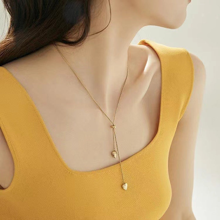 Korean-style Three-dimensional Glossy Double-heart Necklace