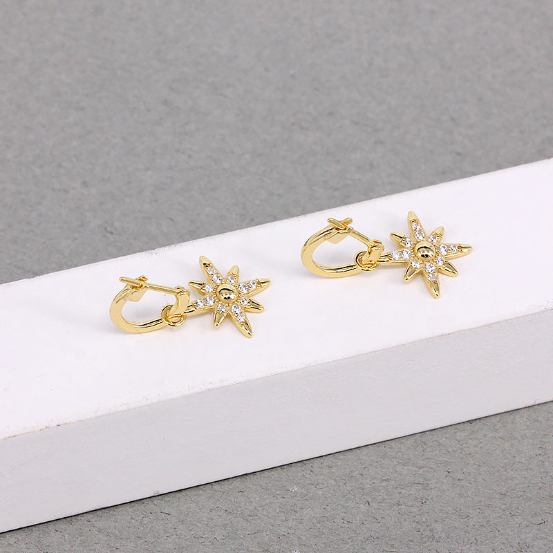 S925 Sterling Silver INS Creative Mini Eight-pointed Stars Diamond All-match Earrings