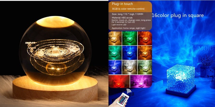 LED Water Ripple Ambient Night Light Night USB Proiecție rotativă lampă de masă de cristal RGB decorare de casă slabă 16 Cadouri de culoare